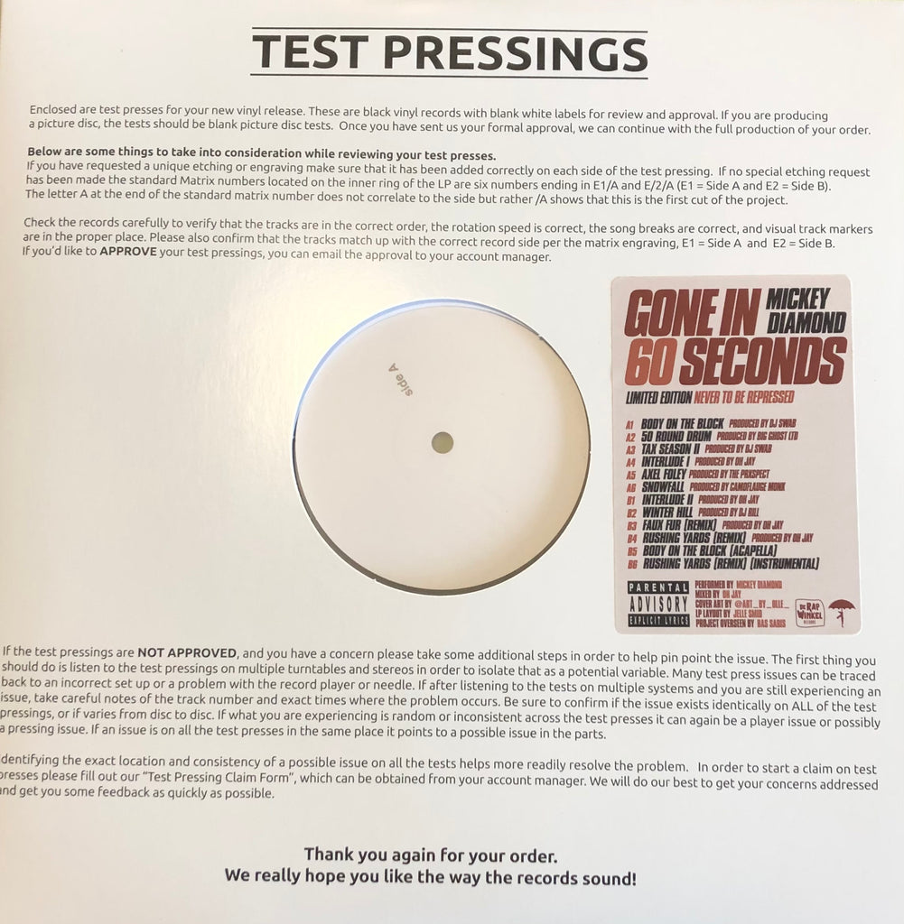 Gone In 60 Seconds - Mickey Diamond // Test Pressing