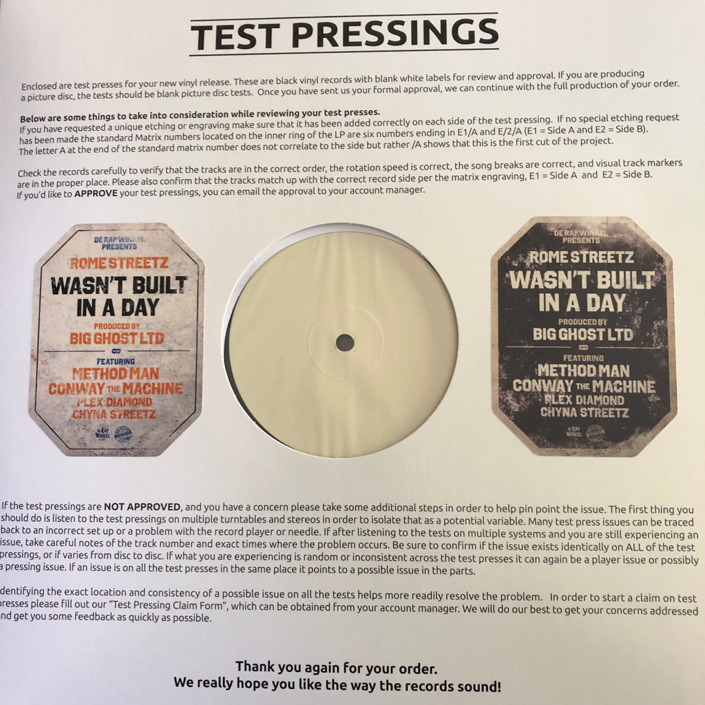 Wasn't Built In A Day - Rome Streetz // Test Pressing