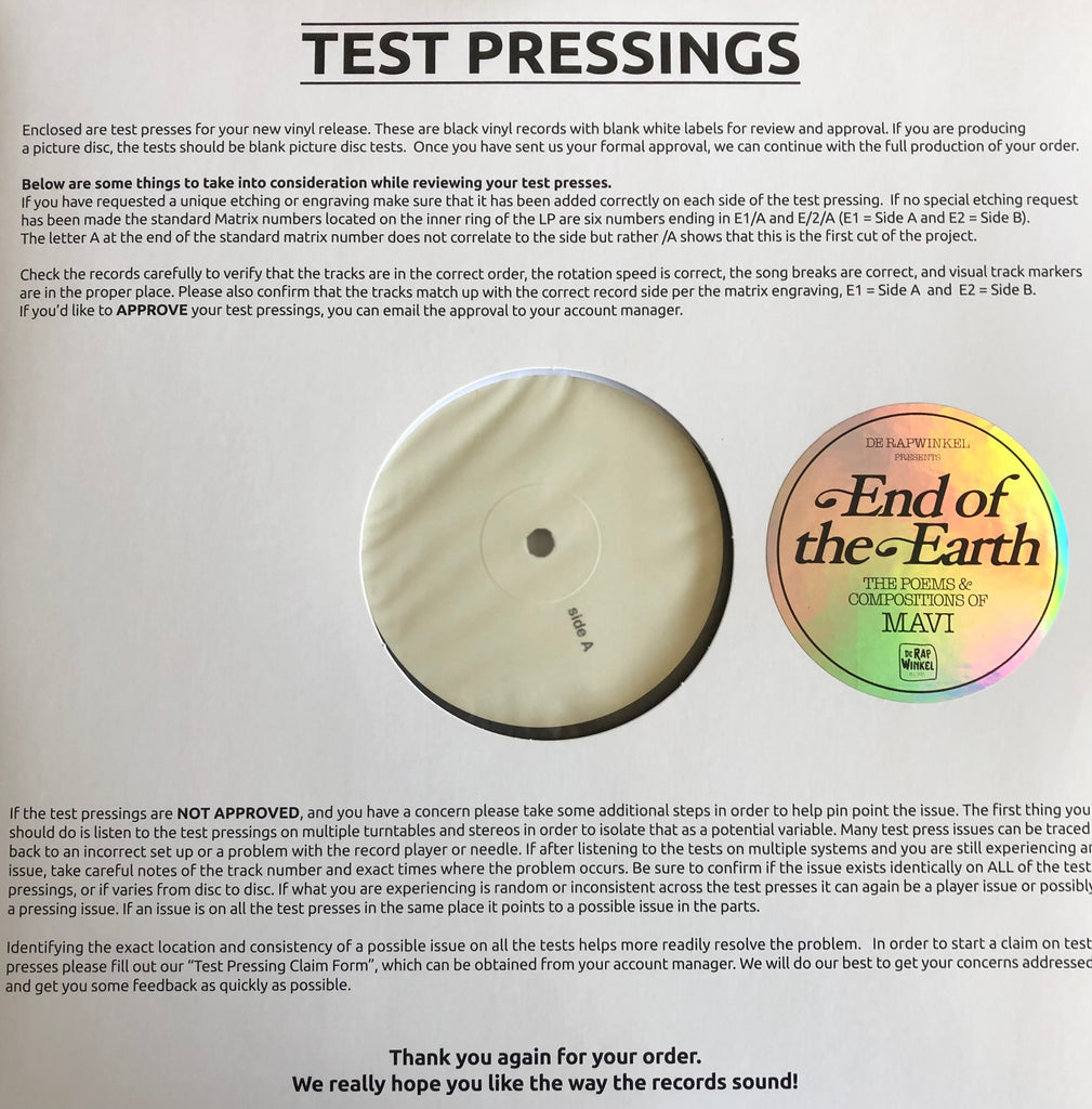End Of The Earth - Mavi // Test Pressing